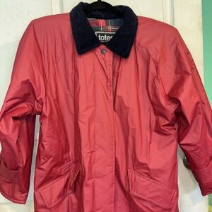 Totes Weather Protection Long Red Trench Coat Women's  Med Polyester Plaid Liner